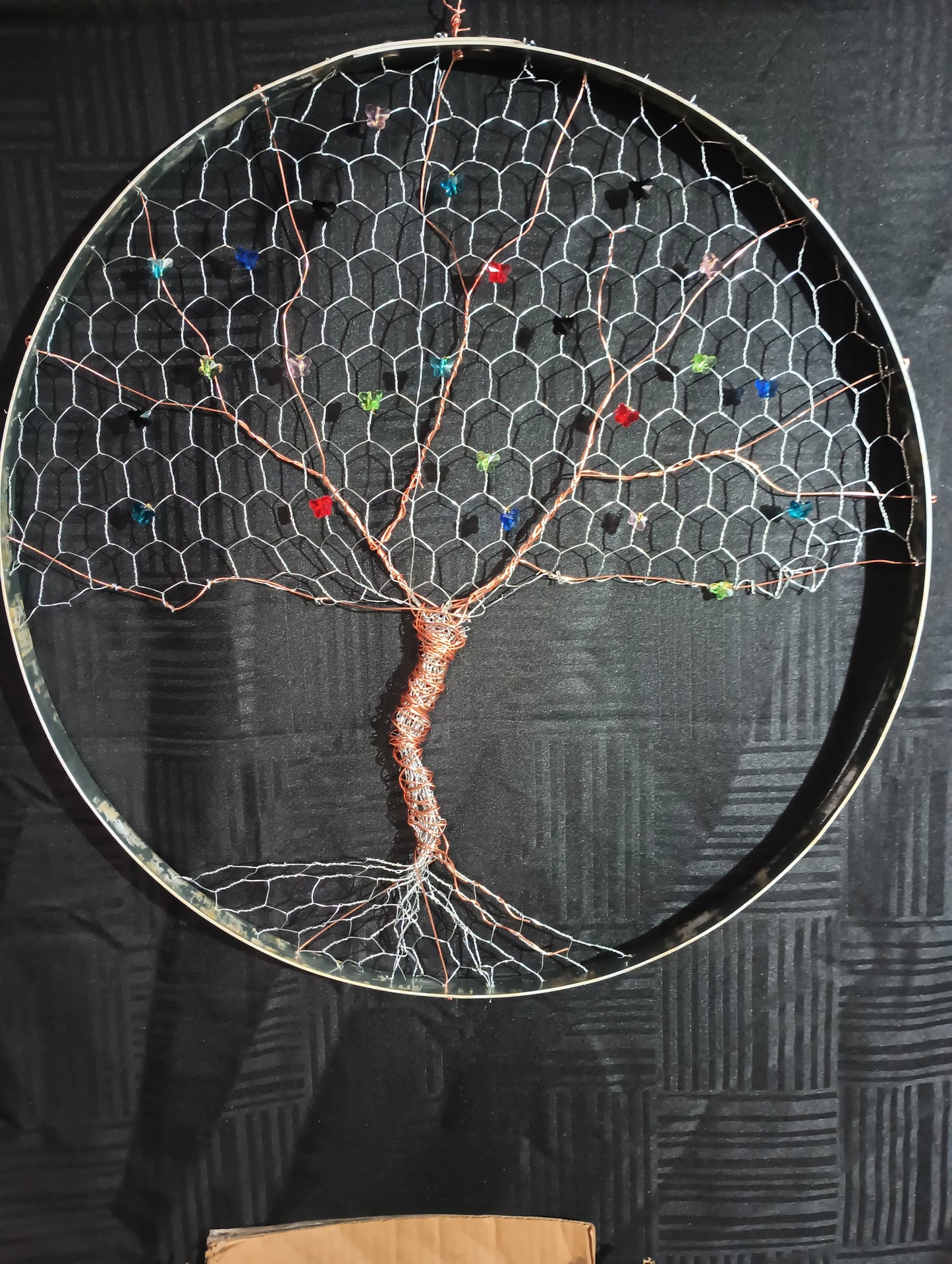 Wine Barrel Ring - Tree of life with chicken wire and butterflies